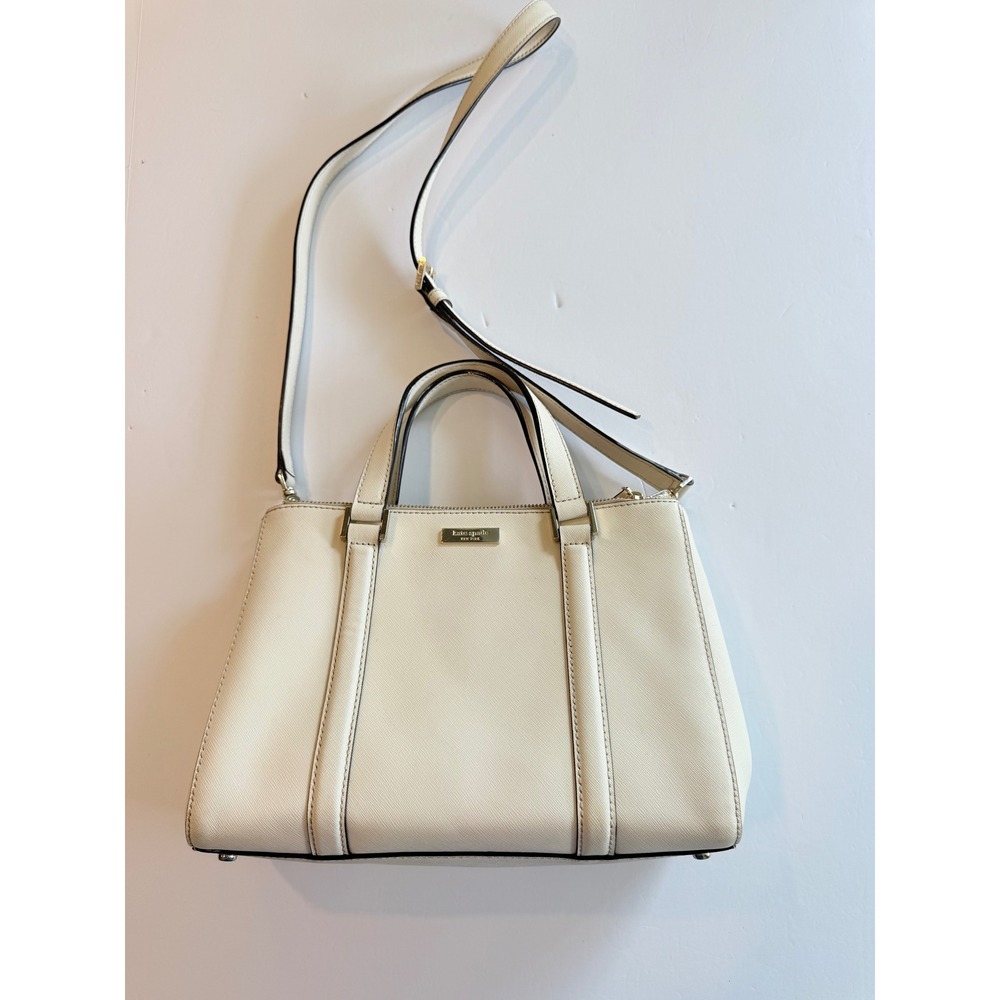 Kate Spade New York Saffiano Leather Satchel Crossbody Bag Off White